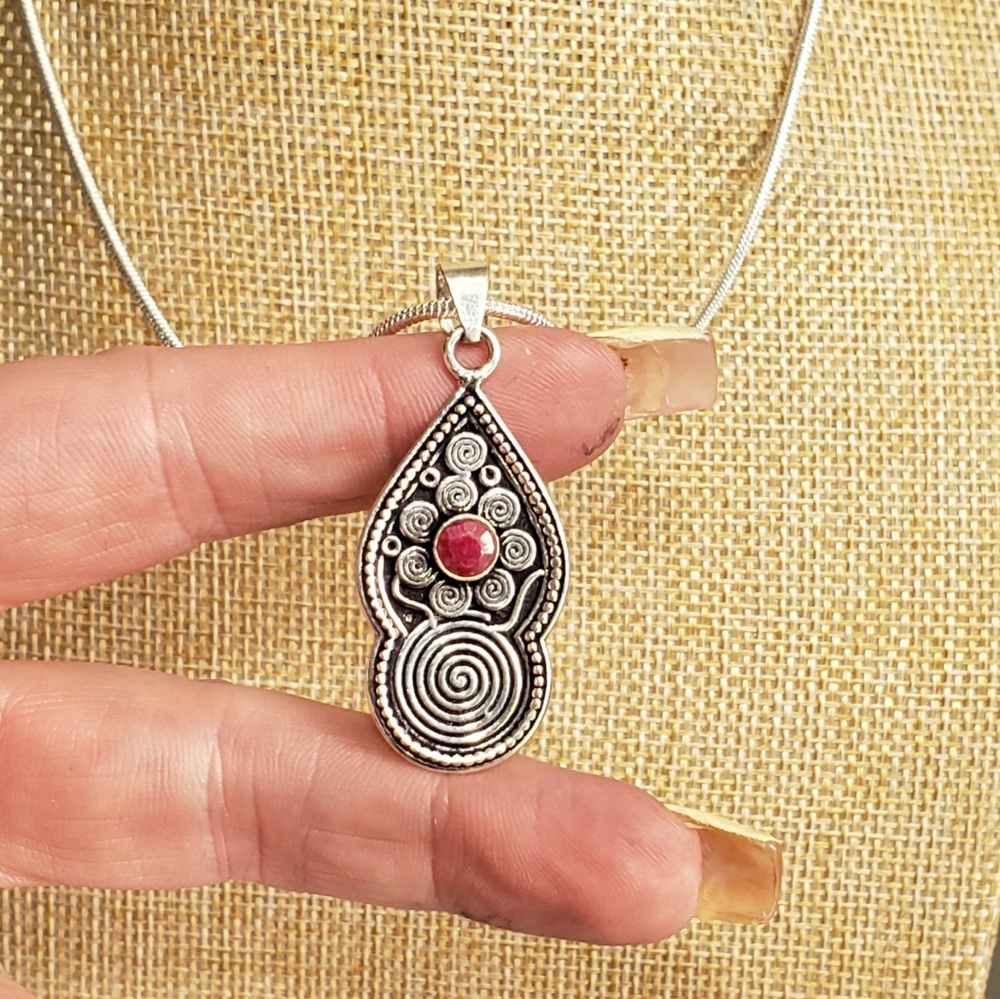 Ruby Necklace, 925 Silver Ruby Gemstone Pendant N… - image 6